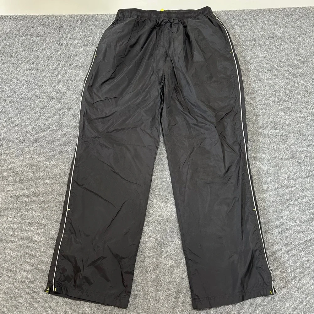 Reebok Track Pants Mens Size XL Black Windbreaker Athletic Ankle Zip Piping